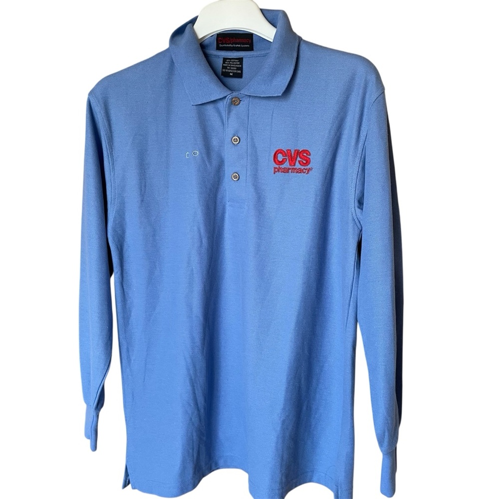 CVS Light Blue Long‎ Sleeve Polo Shirt, M